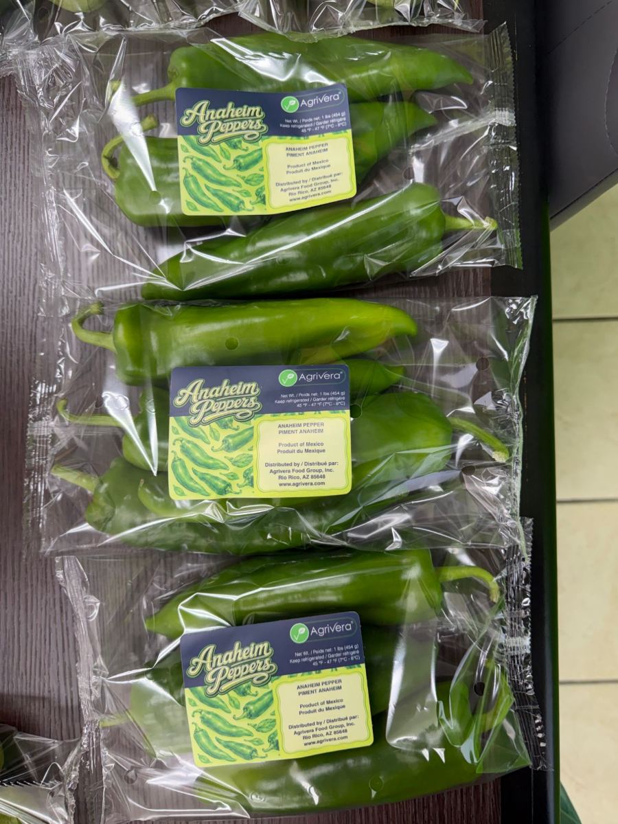 Bolsas de una libra para venta minorista de chile anaheim bajo la marca Agrivera